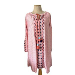 Cabana Women's Sz Large Life Pink Printed Tunic Dress W/ Embroidered